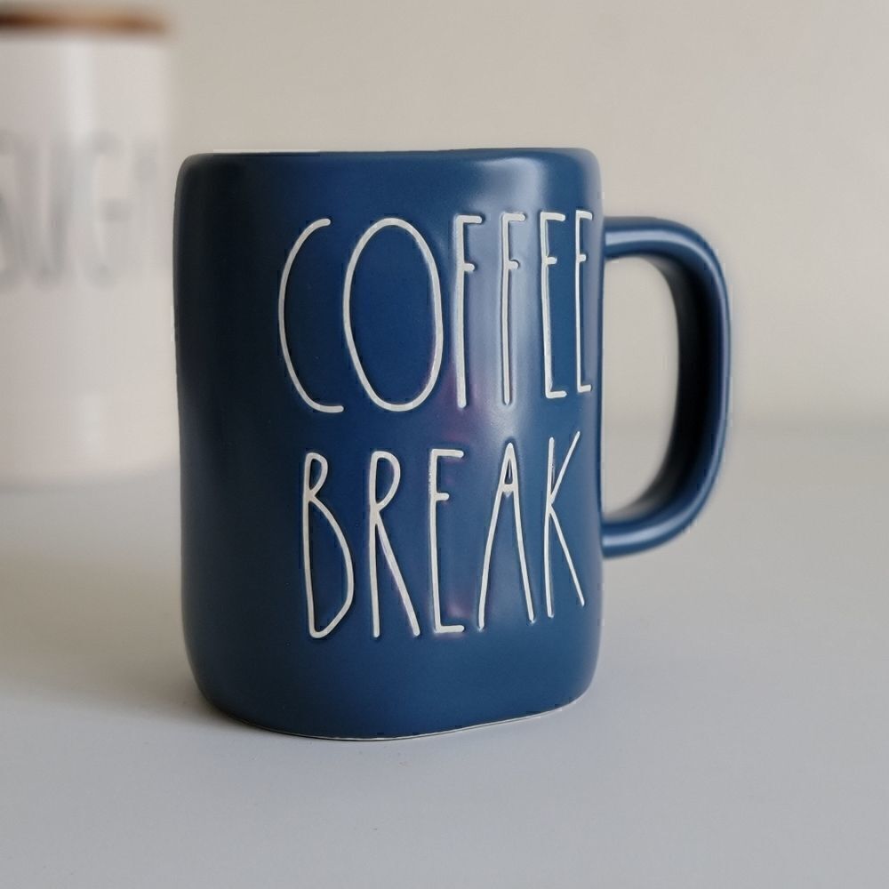 Rae Dunn Coffee Break Blue White Ceramic Mug New - Picture 2 of 11